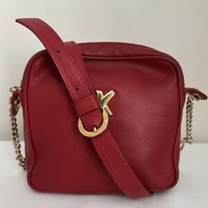 Paloma Picasso Vintage Red Leather Crossbody Bag Gold X Logo Chain Strap Italy
